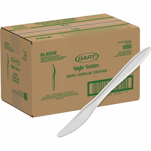 Solo Cutlery, Knife, 1/2"Wx6-1/2"Lx1/4"H, 1000/CT, White - 1000/Carton - 1 x Knife - 0.50" Width x 0.25" Length - Disposable - Polypropylene - White