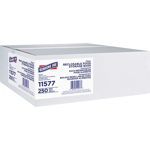 Genuine Joe Food Storage Bags - 1 gal Capacity - 10.56" Width x 11" Length - 1.75 mil (44 Micron) Thickness - Zipper Closure - Clear - 8/Carton - 250 Per Box - Food, Beef, Vegetables, Seafood, Poultry