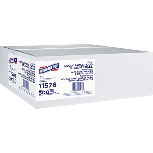 Genuine Joe Food Storage Bags - 7" Width x 8" Length - 1.75 mil (44 Micron) Thickness - Zipper Closure - Clear - 8/Carton - 500 Per Box - Food, Beef, Poultry, Vegetables, Seafood