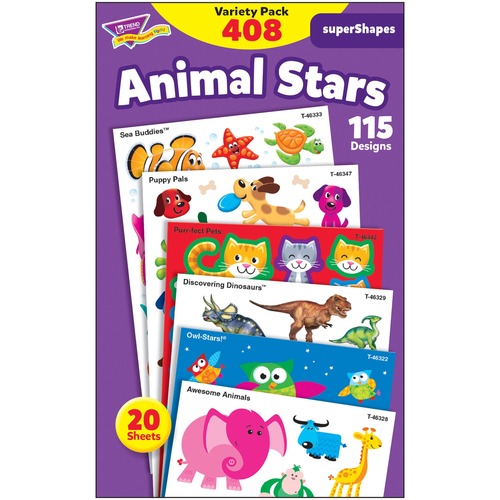 Trend Animal Fun Stickers Variety Pack - Fun, Animal Theme/Subject - Sea Buddies, Owl-Stars, Puppy Pals Shape - Photo-safe, Non-toxic, Acid-free - 8" Height x 4.13" Width x 6.63" Length - Multicolor - 488 / Pack