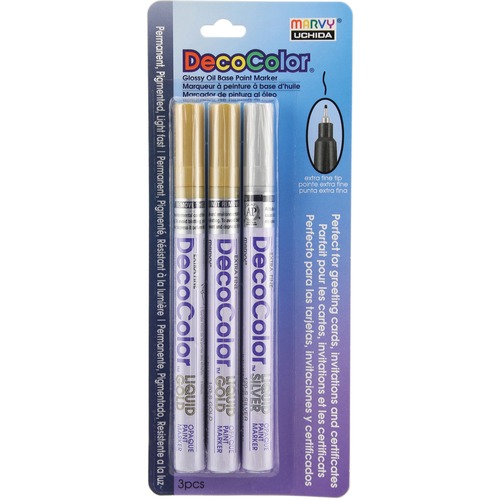 Marvy DecoColor Opaque Paint Markers - Extra Fine Marker Point - Black, Gold, White Oil Based, Pigment-based Ink - 3 / Set