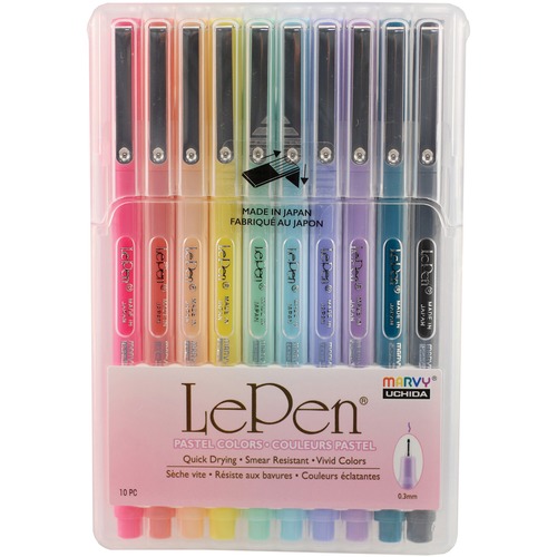 Marvy LePen Fineliner Pen Set - Micro Fine Pen Point - Assorted Pastel - Assorted Pastel Barrel - 10 / Set