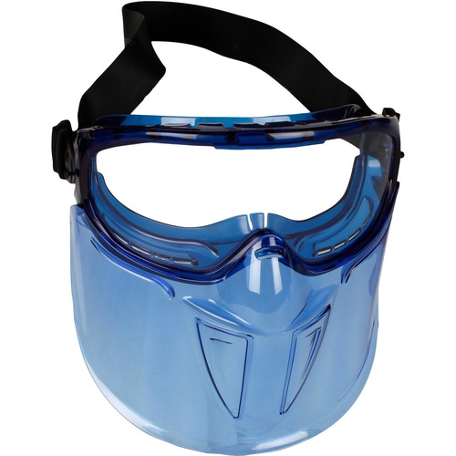 Kleenguard Shield Goggle Protection - Recommended for: Cleaning, Breakroom - Universal Size - Particulate, Splash, Eye, Full Face Protection - Clear Lens - Blue Frame - Vented, Soft, Pliable, Adjustable Strap, Anti-fog, Snug Fit, UV Resistant - 1 Each