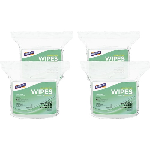Genuine Joe Disinfecting Cleaning Wipes - Ready-To-Use Wipe - 4 / Carton - White