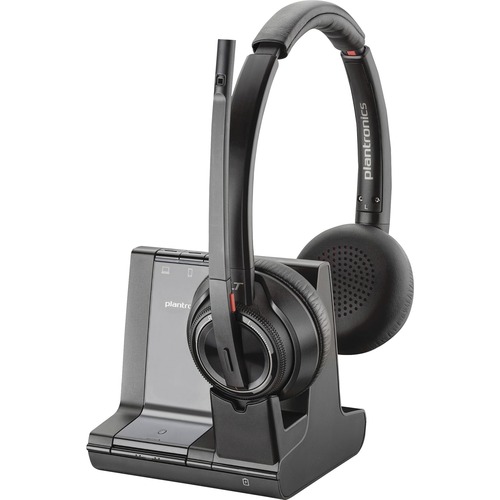 Poly Savi Wireless Headset System - Stereo - Wireless - Bluetooth/DECT 6.0 - 590 ft - 20 Hz to 20 kHz - Over-the-head - Binaural - Noise Cancelling Microphone - Noise Canceling - Black