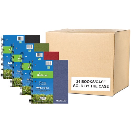 Roaring Spring EnviroNotes Earthtone 2-Subject Notebook - 100 Sheets - 200 Pages - Printed - Spiral Bound - Both Side Ruling Surface - Red Margin - 3 Hole(s) - 20 lb Basis Weight - 75 g/m² Grammage - 11" x 9" - 0.38" x 9" x 11" - White Paper - Black 
