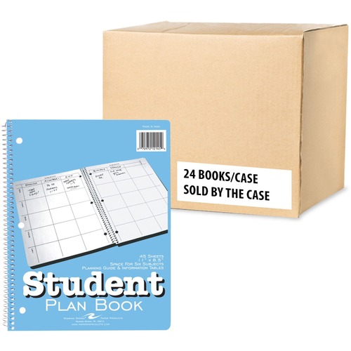 Roaring Spring Student Plan Book - Academic - Weekly - 1 Week Double Page Layout - 8 1/2" x 11" Sheet Size - Green Sheet - 3 x Holes - Spiral Bound - White - Bond Paper - Blue Cover - 11" Height x 8.5" Width - Printed, Hole-punched, Smooth, Snag Proof - 2