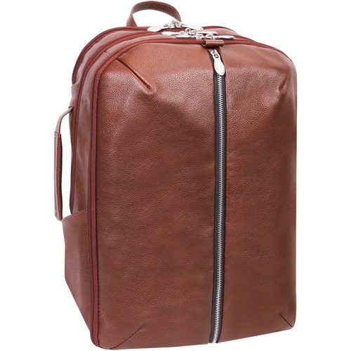 McKleinUSA ENGLEWOOD 1889U Carrying Case (Backpack) for 17" Notebook - Brown - Calfskin Leather Body - Shoulder Strap, Handle, Chest Strap, Backpack Strap - 18" Height x 7.5" Width x 12.5" Depth - Unisex