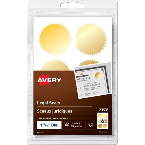 Avery® Security Seal - Gold - 60 / Pack - Sealing Kits - AVE2353