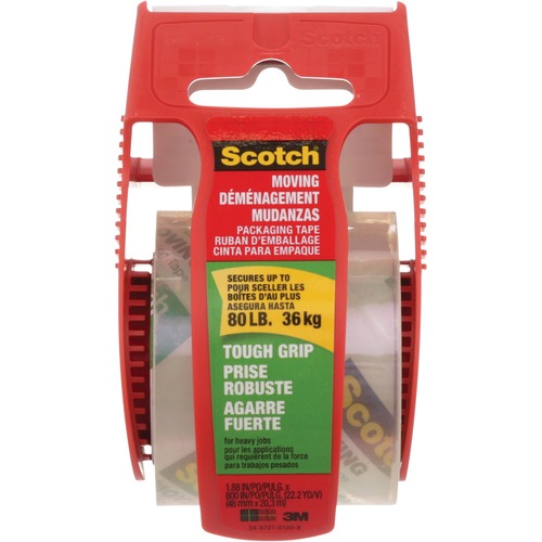 Scotch Tough Grip Packaging Tape - 22.2 yd (20.3 m) Length x 1.89" (48 mm) Width - Dispenser Included - 1 / RollRoll - Clear