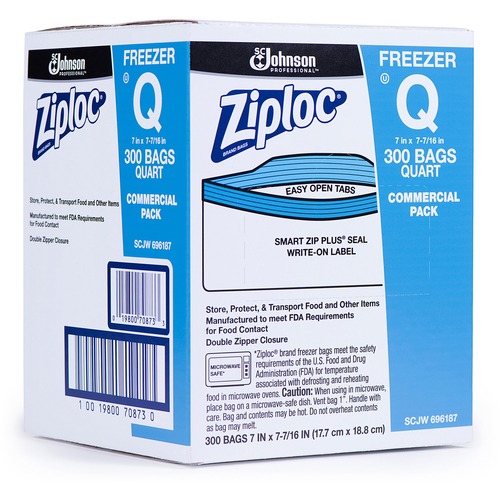 Ziploc® Brand Freezer Bag - 946.35 mL Capacity - Zipper Closure - Multi - 300/Carton - Food, Storage, Meat, Poultry, Fish