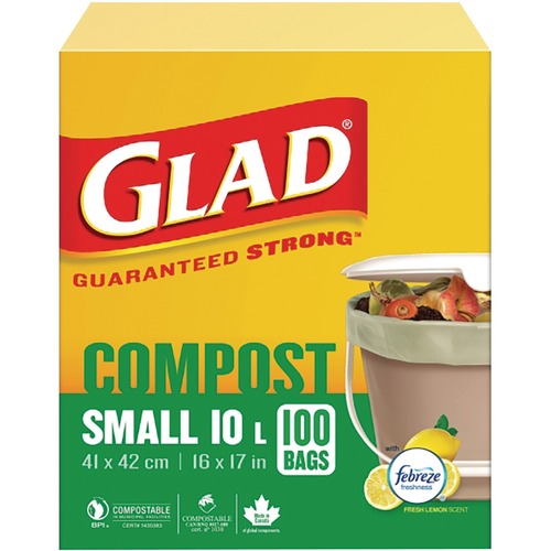 Glad Trash Bag - Small Size - 10 L - 16" (406.40 mm) Width x 17" (431.80 mm) Length - White - 100/Box - Waste Disposal, Kitchen