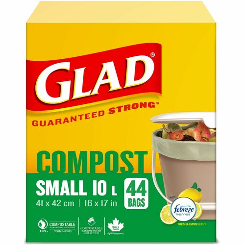 Glad Trash Bag - Small Size - 10 L - 16" (406.40 mm) Width x 17" (431.80 mm) Length - White - 44/Box - Waste Disposal, Kitchen