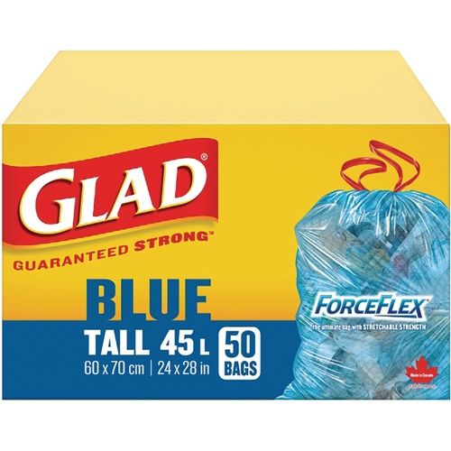 Clorox Trash Bag - 45 L - 24" (609.60 mm) Width x 28" (711.20 mm) Length - Blue - 50/Box - Waste Disposal