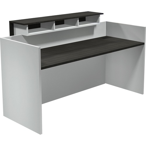 Heartwood Modern Reception Desk - 71" x 29.5" x 43.5" , 0.1" Edge, 1" Top - Band Edge - Material: Thermofused Laminate (TFL) Top, Polyvinyl Chloride (PVC) Edge, Polycarbonate Panel, Wood Grain Top, Particleboard - Finish: Gray Dusk, White - Task Chairs - HTWINV3072GDW