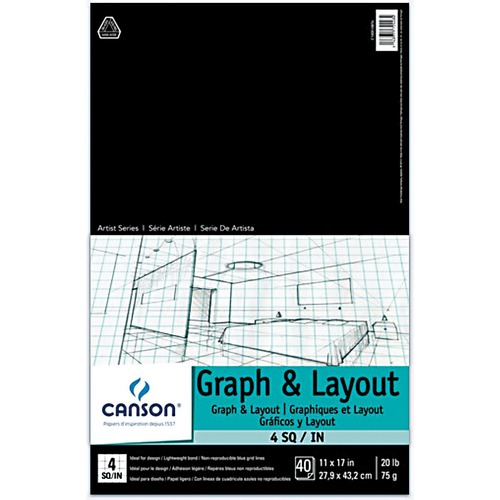 Canson Graph & Layout Paper - 40 Sheets - White Paper - Graph Layout, Lightweight, Acid-free, Printed, Sturdy, Bond Paper - 1Each