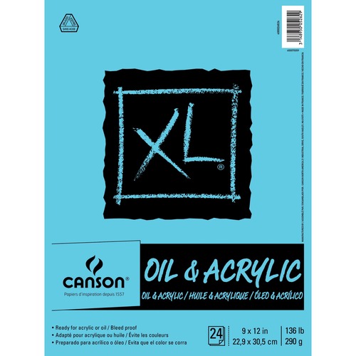 Canson XL Oil & Acrylic Pad - 24 Sheets - Glue - 136 lb Basis Weight9" (228.60 mm)12" (304.80 mm) - Bleed-free, Durable Cover, Acid-free, Sturdy - 1 Each
