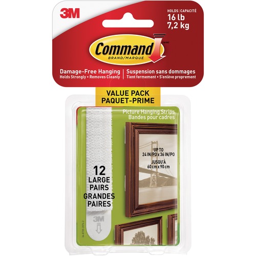 Command Hanging Strip - 7.26 kg Capacity - for Pictures, Art - White - 12 / Pack = MMM1720612EF