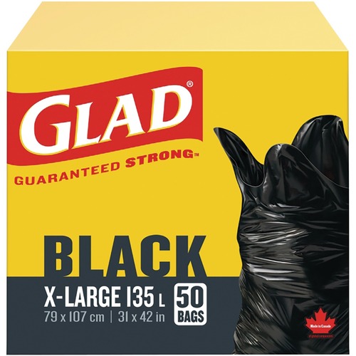Glad Extra Large Easy Tie Garbage Bags - Extra Large Size31" (787.40 mm) Width x 42" (1066.80 mm) Length - Black - 50/Box - Office, Kitchen, Bathroom, Garbage