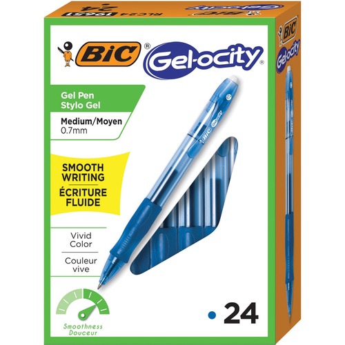 BIC Gel-ocity Original Gel Retractable Pens - 0.7 mm Pen Point Size - Refillable - Retractable - Blue - Tinted Clear, Blue Barrel - 24 / Box