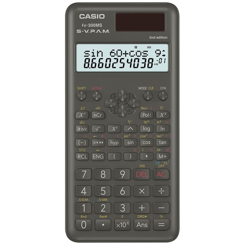 Casio FX300MSPLUSII Scientific Calculator - 240 Functions - Protective Hard Shell Cover, Dual Power, Backspace Key - 2 Line(s) - 10 Digits - Battery/Solar Powered - 0.4" x 3.1" x 6.1" - Black - 1 Each = CSOFX300MSPL2
