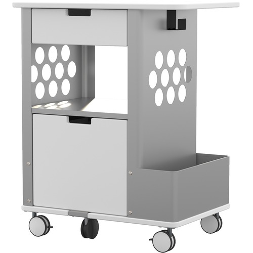Focal Rolling Storage Cart - 2 Drawer - 5 Casters - Steel, Metal, Melamine - x 28" Width x 20" Depth x 33.5" Height - Silver Frame - White - 1 Each