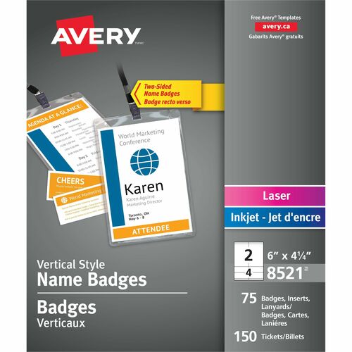 Avery® Vertical Name Badges & Tickets - PVC Plastic - White