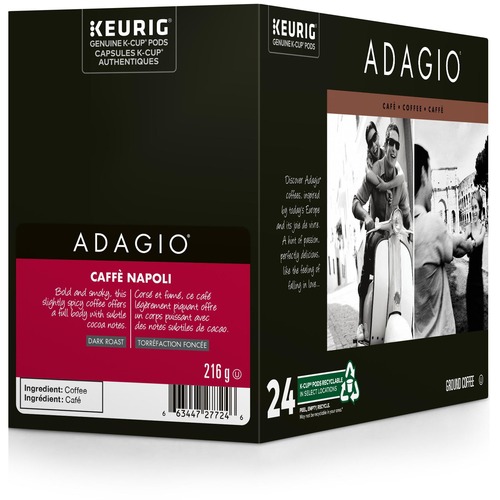 Adagio K-Cup Caffe Napoli Dark Roast Coffee - Compatible with Keurig K-Cup Brewer, Keurig 2 Brewer - Dark - 24 / Box - Coffee - ADA8627924