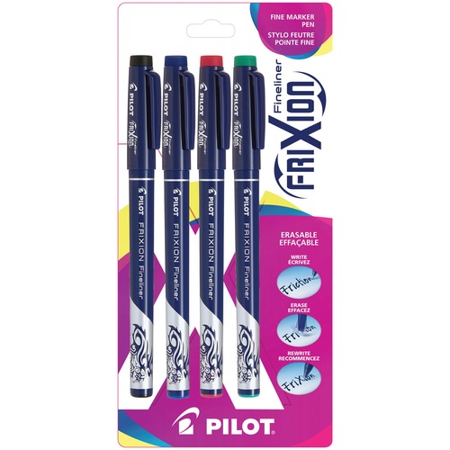Pilot Frixion Fineliner - Fine Pen Point - 0.7 mm Pen Point Size - Assorted Water Based Ink - 4 / Pack - Felt-tip/Porous Point Pens - PILFFAST4R