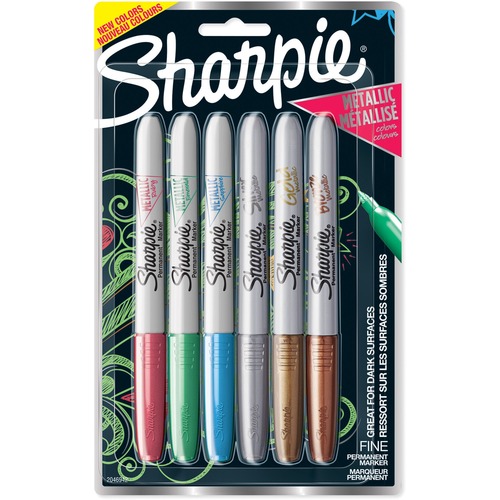 Sanford Marker - Fine Marker Point - Silver, Gold, Emerald, Ruby, Sapphire, Bronze - Gray Barrel - 6 / Pack