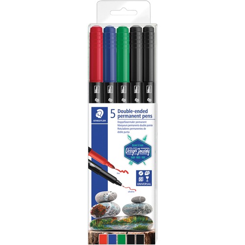 Staedtler Twin Tip Permanent Markers - Fine, Ultra Fine Marker Point - Assorted - 5 / Pack