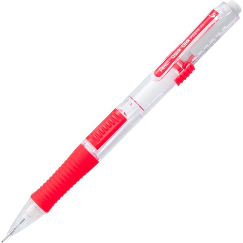 Pentel Quick Click Mechanical Pencil - HB Lead - 0.5 mm Lead Diameter - Refillable - Clear, Red Barrel - 1 Each