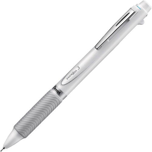 Pentel EnerGel Gel Pen - Fine Pen Point - 0.5 mm Pen Point Size - Needle Pen Point Style - Refillable - Retractable - Black, Red, Blue Liquid Gel Ink Ink - White Barrel - 1 Each
