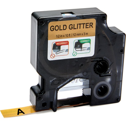 Dymo COLORPOP! D1 Label Tape - 1/2" Width - Permanent Adhesive - Rectangle - Glitter Gold - Plastic, Poly - 1 / Pack - Label Tapes - DYM2056733