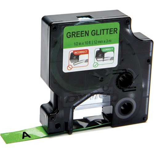 Dymo COLORPOP! D1 Label Tape - 1/2" Width - Permanent Adhesive - Rectangle - Glitter Green - Plastic, Poly - 1 / Pack