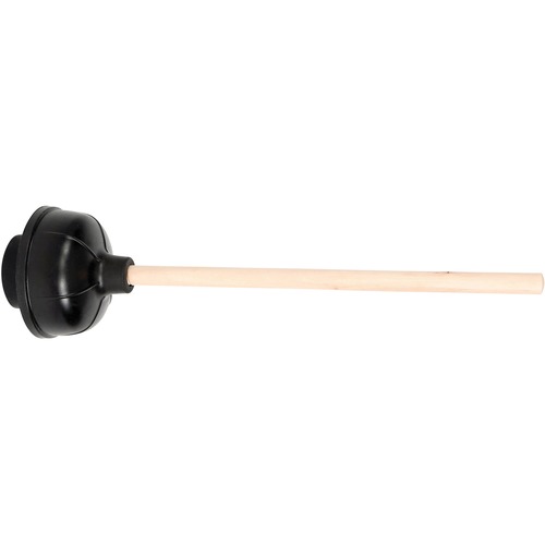 Globe Hydroforce Toilet Plunger - 16" (406.40 mm) Long Wood Handle - Rubber - 24" (609.60 mm) Length - Black - Toilet - Plungers - GCP3455