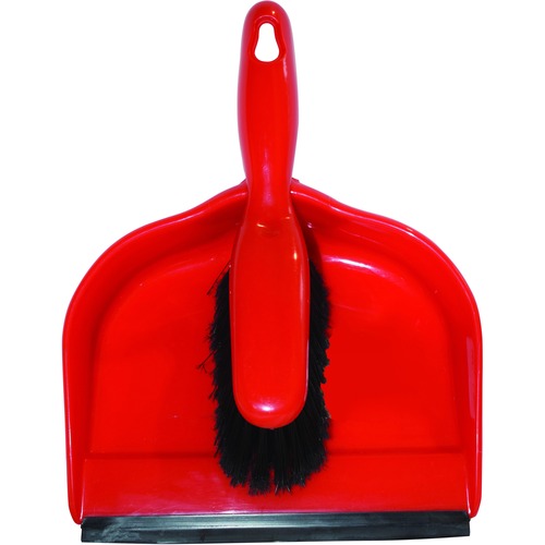 Globe Clip-On Dust Pan And Brush Set - Red, Black - 1 Each - Dust Pans - GCP1946