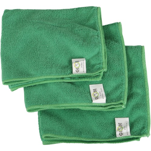 Globe 16"x16" Microfiber Cloth 240GSM Green - Cloth - 16" (406.40 mm) Width x 16" (406.40 mm) Length - 10 / Pack - Green - Cleaning Wipes - GCP3130G