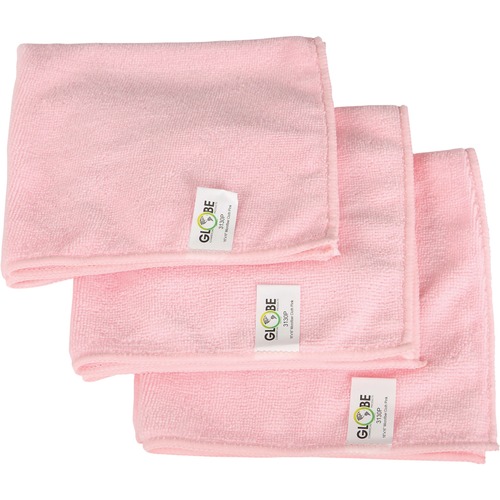 Globe 16"x16" Microfiber Cloth 240GSM Pink - Cloth - 16" (406.40 mm) Width x 16" (406.40 mm) Length - 10 / Pack - Pink - Cleaning Wipes - GCP3130P