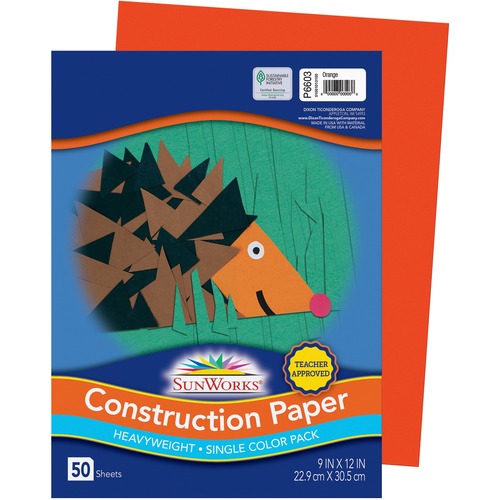 SunWorks Construction Paper - 9" x 12" - 50 Sheets - Yellow-Orange - Construction Paper - BAYOC14702