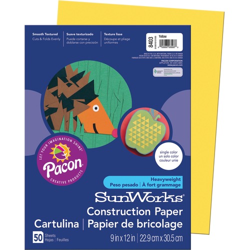 SunWorks Construction Paper - School Project, Art Project, Craft Project - 9" (228.60 mm)Width x 12" (304.80 mm)Length - 50 / Pack - Yellow - Groundwood