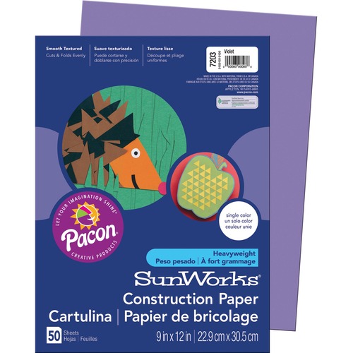 SunWorks Construction Paper - School Project, Art Project, Craft Project - 9" (228.60 mm)Width x 12" (304.80 mm)Length - 50 / Pack - Violet - Groundwood