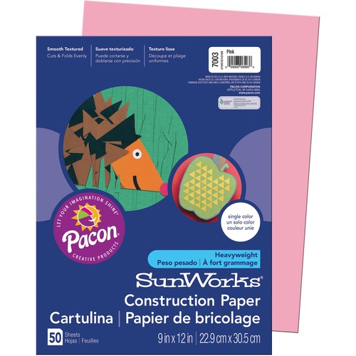 SunWorks Construction Paper - School Project, Art Project, Craft Project - 9" (228.60 mm)Width x 12" (304.80 mm)Length - 50 / Pack - Pink - Groundwood