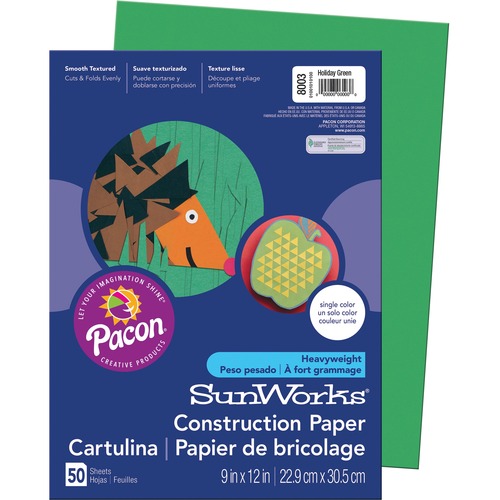 SunWorks Construction Paper - School Project, Art Project, Craft Project - 9" (228.60 mm)Width x 12" (304.80 mm)Length - 50 / Pack - Holiday Green - Groundwood