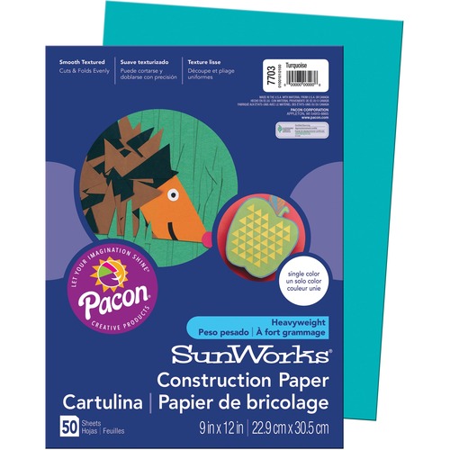 SunWorks Construction Paper - School Project, Art Project, Craft Project - 9" (228.60 mm)Width x 12" (304.80 mm)Length - 50 / Pack - Turquoise - Groundwood