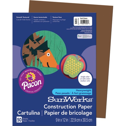SunWorks Construction Paper - School Project, Art Project, Craft Project - 9" (228.60 mm)Width x 12" (304.80 mm)Length - 50 / Pack - Dark Brown - Groundwood