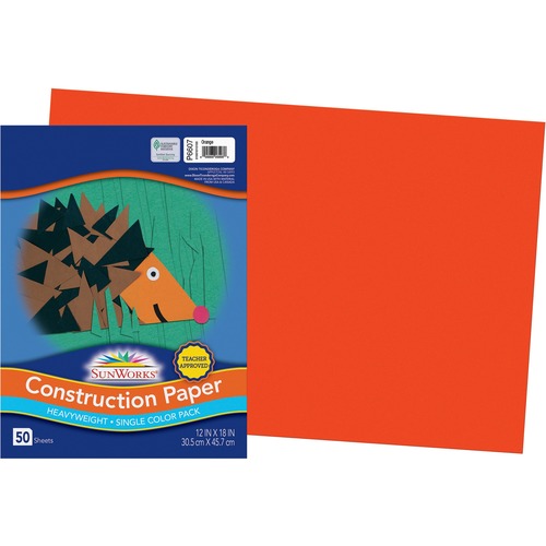 SunWorks Construction Paper - 12" x 18" - 50 Sheets - Yellow-Orange - Construction Paper - BAYOC24702