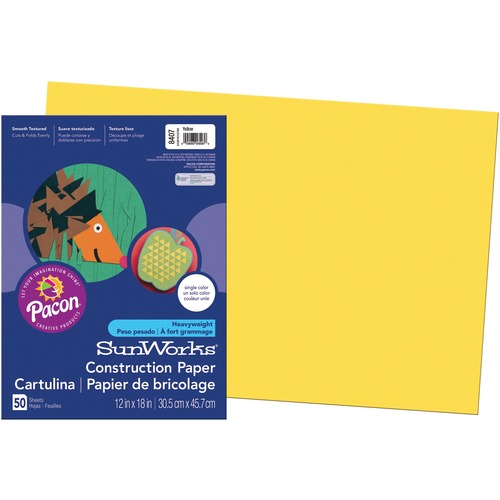 SunWorks Construction Paper - School Project, Art Project, Craft Project - 12" (304.80 mm)Width x 18" (457.20 mm)Length - 50 / Pack - Yellow - Groundwood
