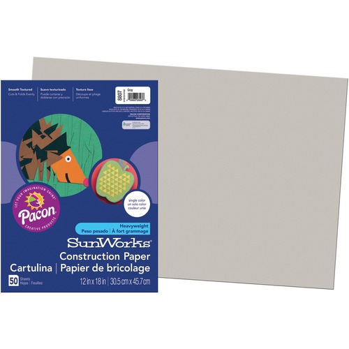 SunWorks Construction Paper - 12" x 18" - 50 Sheets - Gray - Construction Paper - BAYOC24711