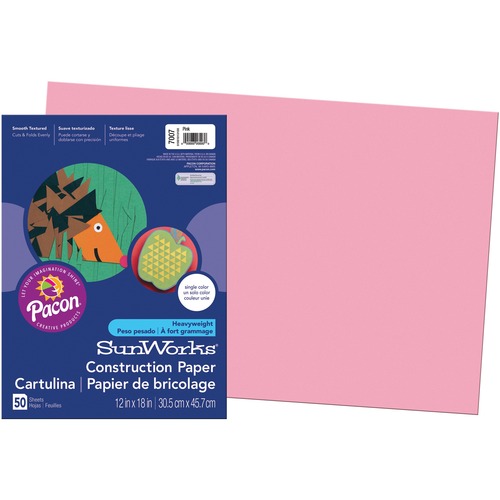 SunWorks Construction Paper - School Project, Art Project, Craft Project - 12" (304.80 mm)Width x 18" (457.20 mm)Length - 50 / Pack - Pink - Groundwood